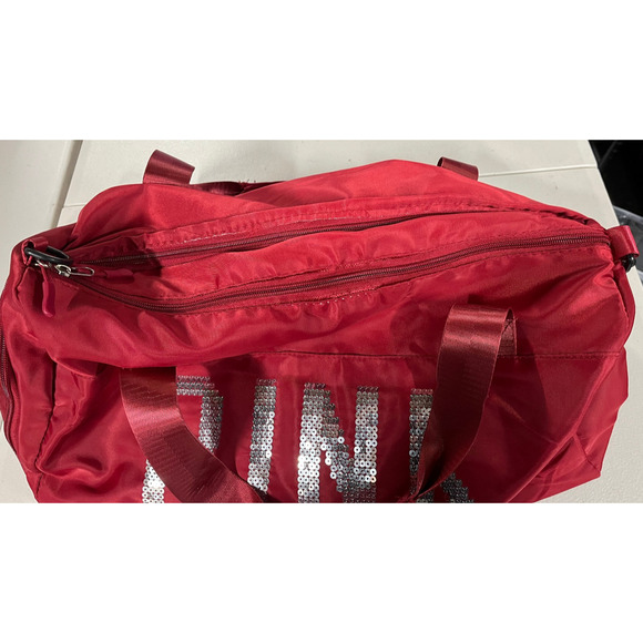 Victoria’s Secret PINK Sequin Logo Duffel Gym Bag Shoe Compartment Waterproof - Picture 8 of 13